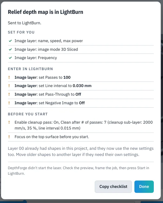 DepthForge: Send to your laser software